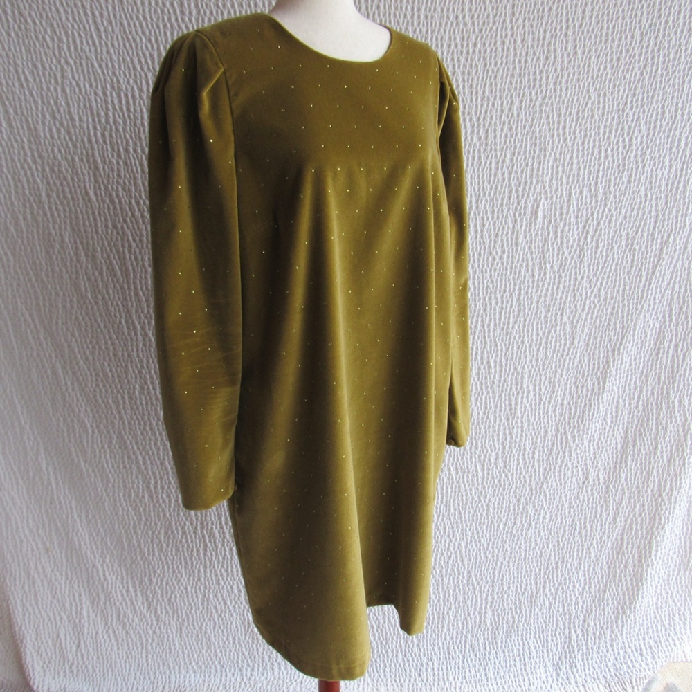 Lafayette New York 148 Dress L Green Velvet Dressy Crystal Embellished